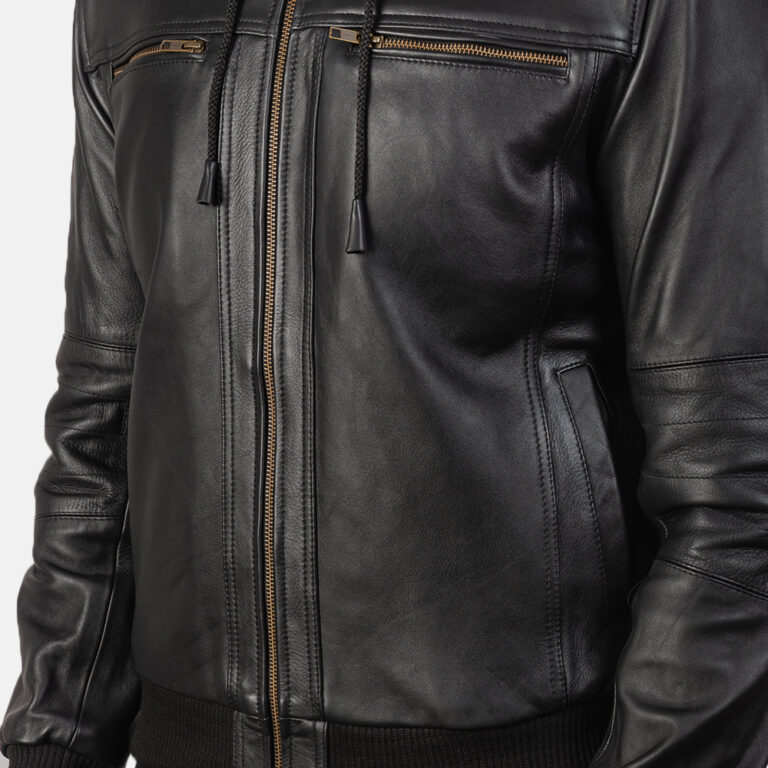 Mens Bouncer Biz Black Leather Bomber Jacket5872-9-1568466352676